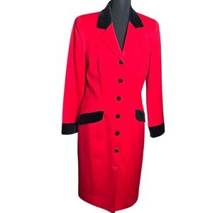 Brooks Brothers Red Wool Longline Dress Velvet Trim USA Made Womens 8 Academia